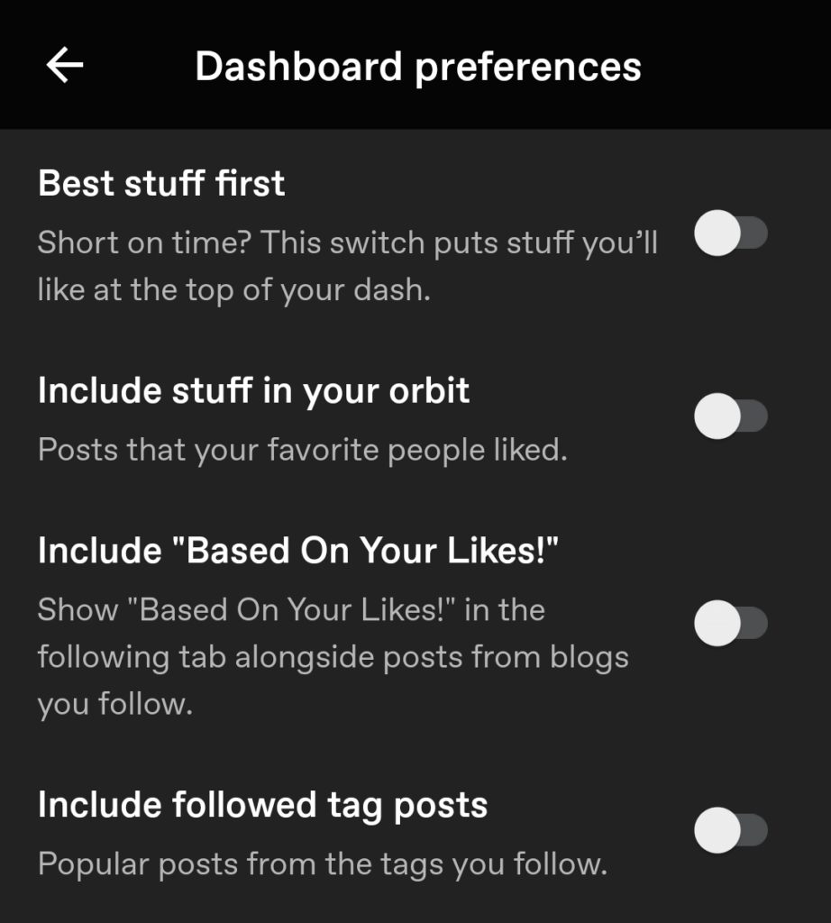 tumblr dashboard preferences