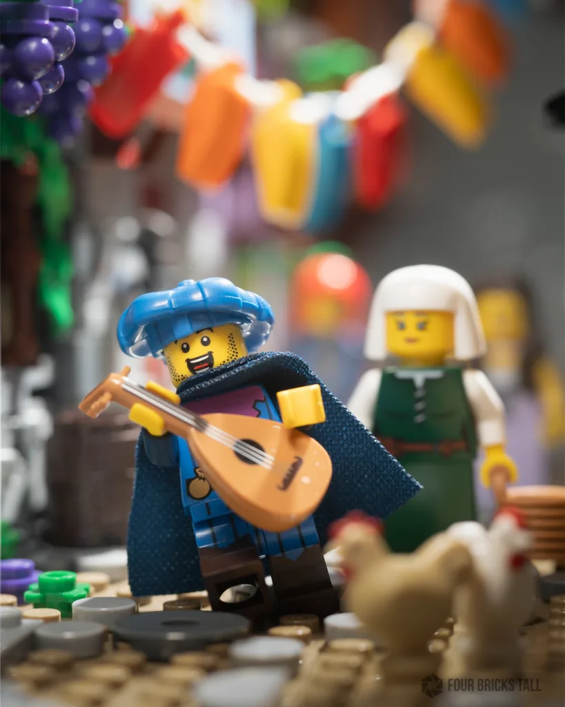 LEGO bard inside a medieval street